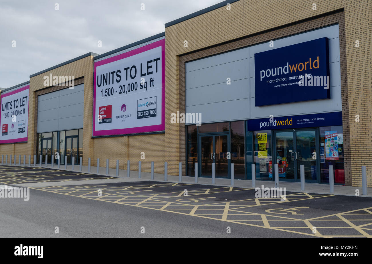 Rhyl, UK June 3, 2018 Poundworld operate a retail store at the Marina