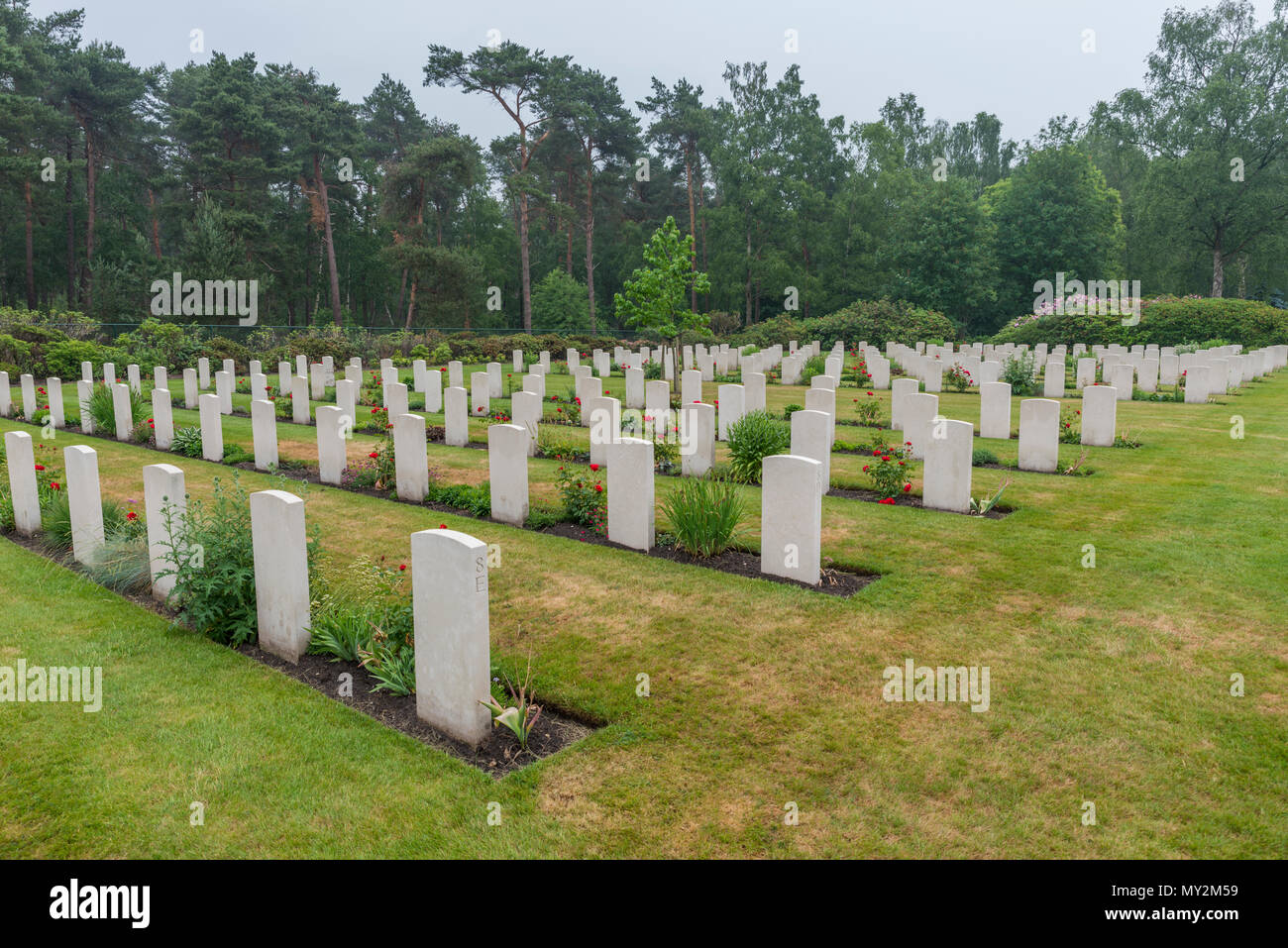 Holten,Netherlands - June 01, 2018: Well maintained graves of fallen canadian soldiers during WW2 on the canadian war cemetary in Holland  Stock Photo
