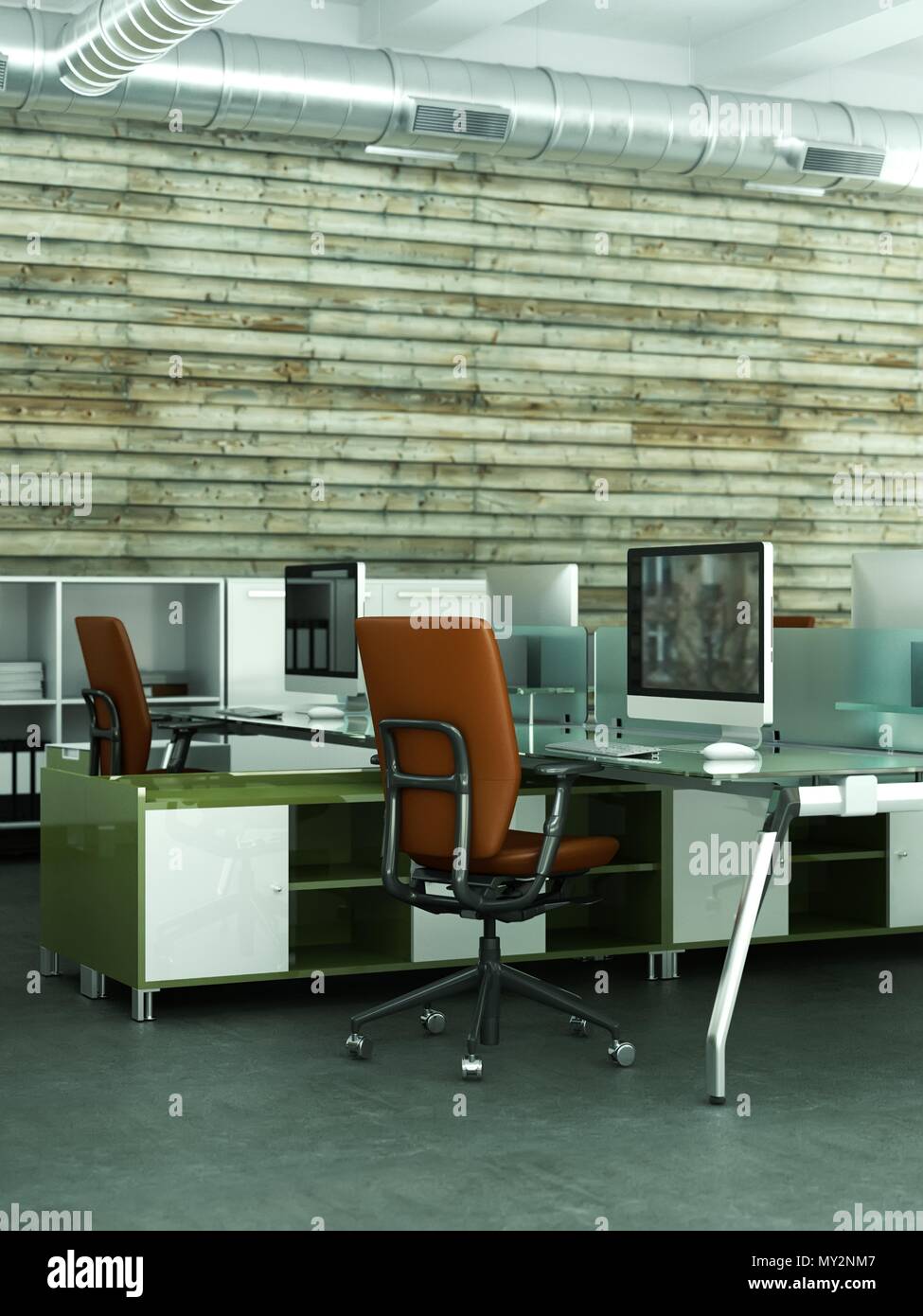 Modern white home office interior design 3d Rendering Stock Photo Alamy