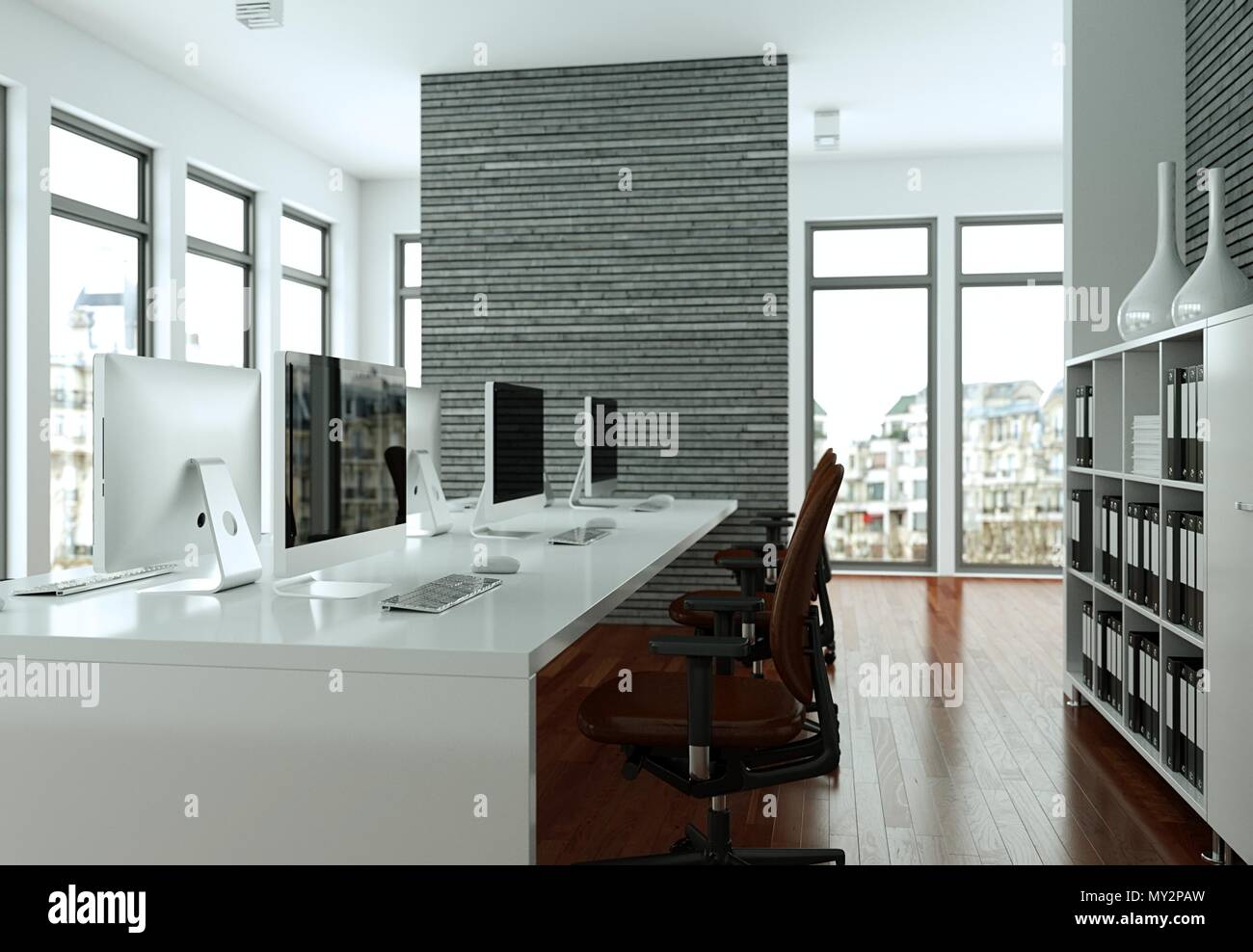 modern grey office interior Design 3d rendering Stock Photo - Alamy