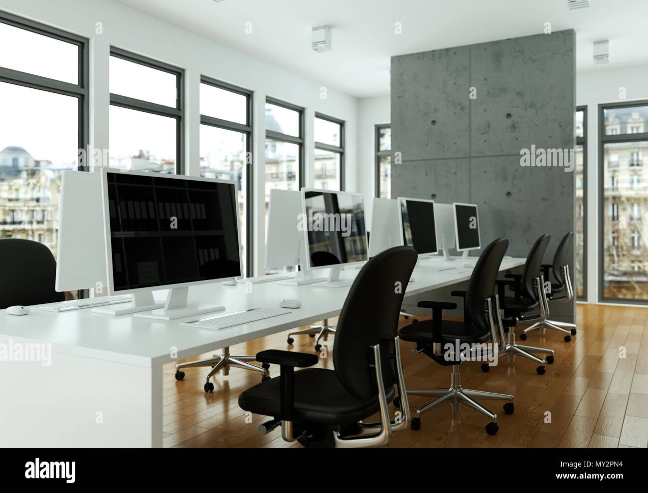 modern grey office interior Design 3d rendering Stock Photo Alamy