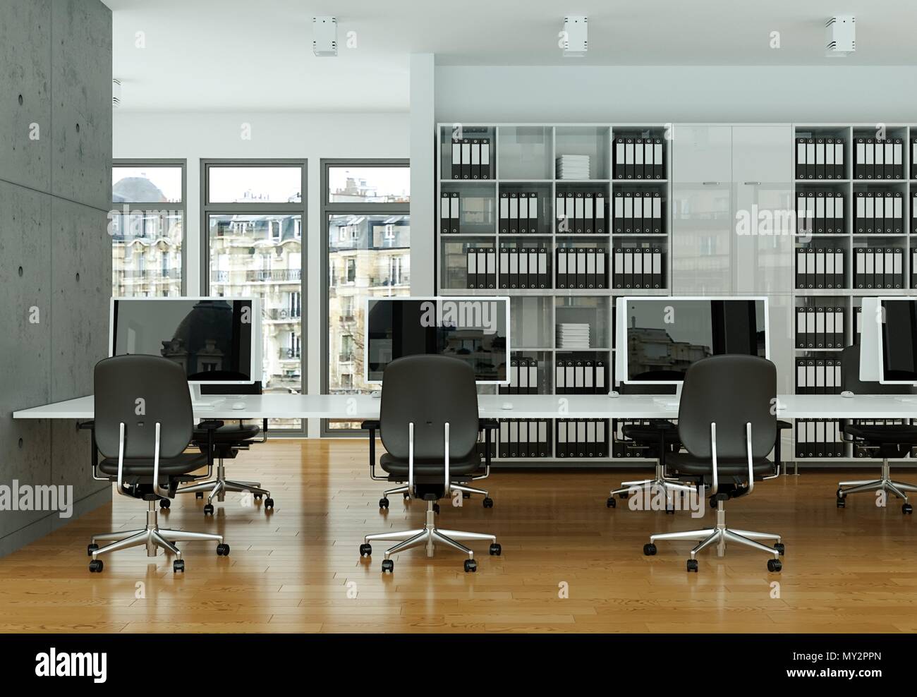 modern grey office interior Design 3d rendering Stock Photo Alamy