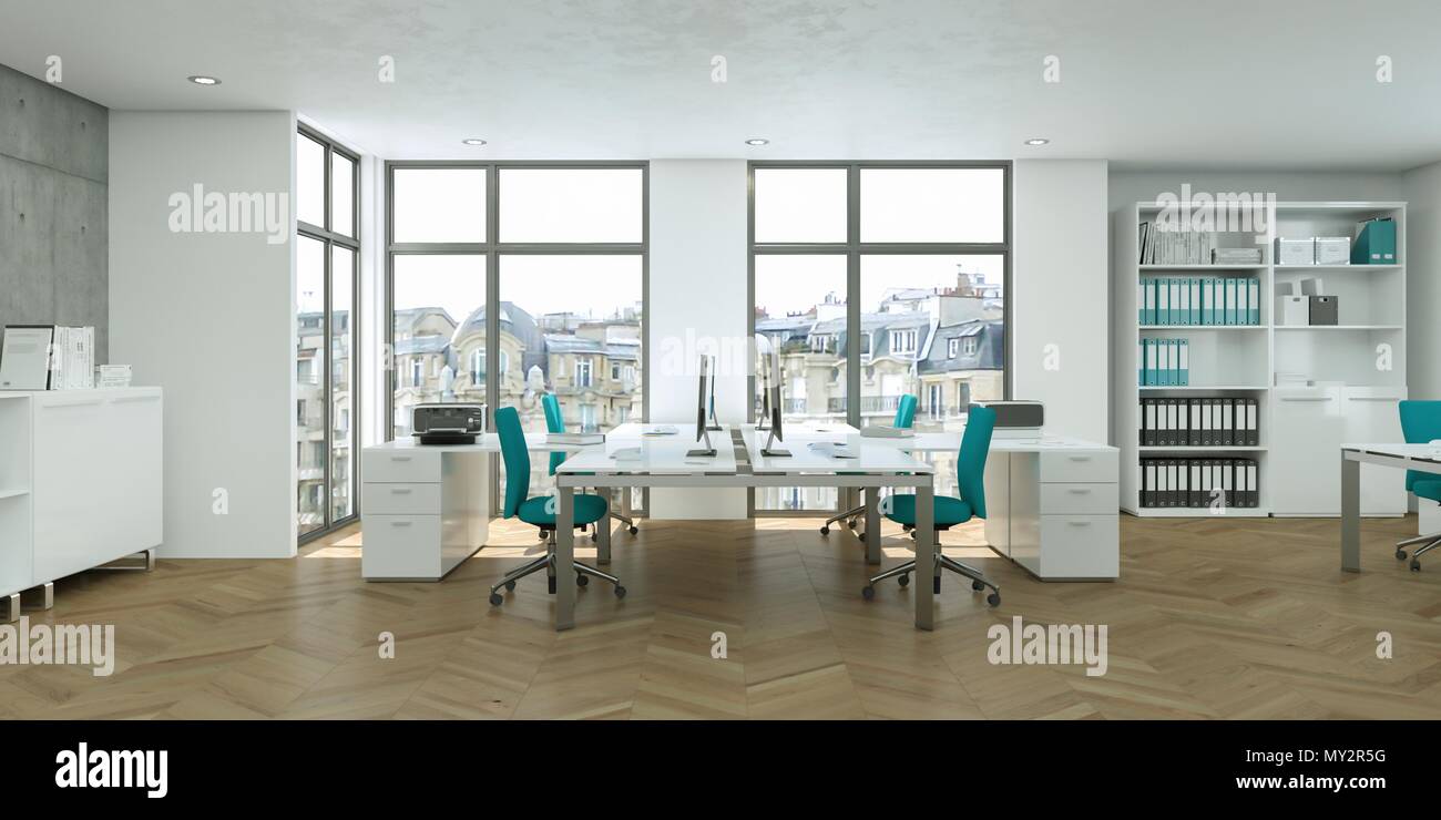 Modern white home office interior design 3d Rendering Stock Photo Alamy