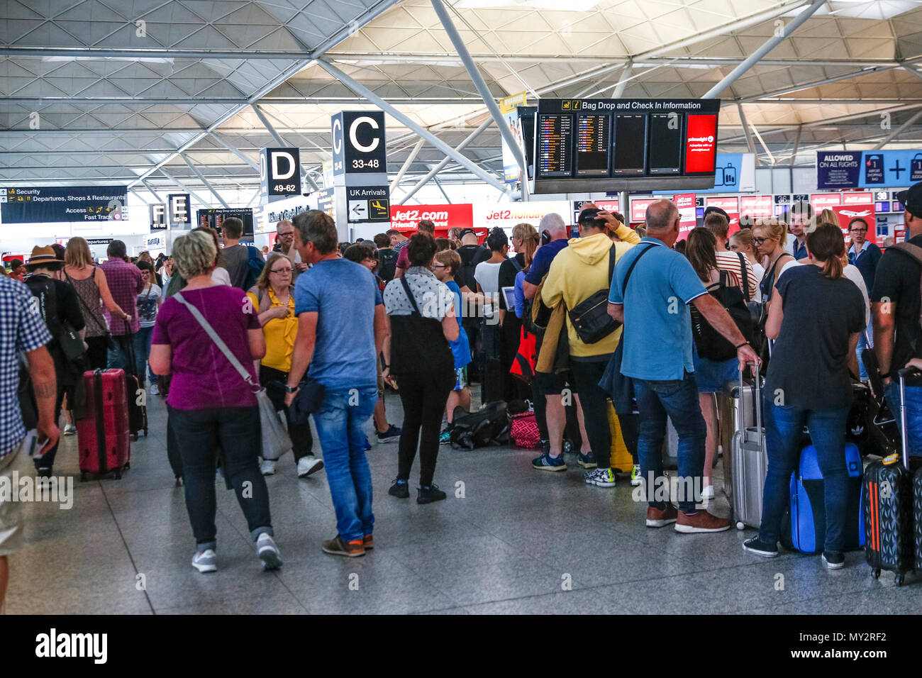 Flight delays and long queues at Stansted Airport, Essex, near London, May 27th 2018 Stock Photo