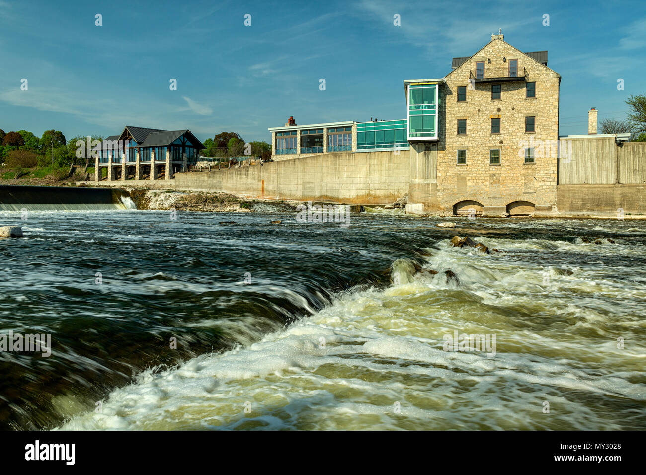 Historic Cambridge Mill and restaurant on the banks of the Grand River, Cambridge (Galt) Ontario