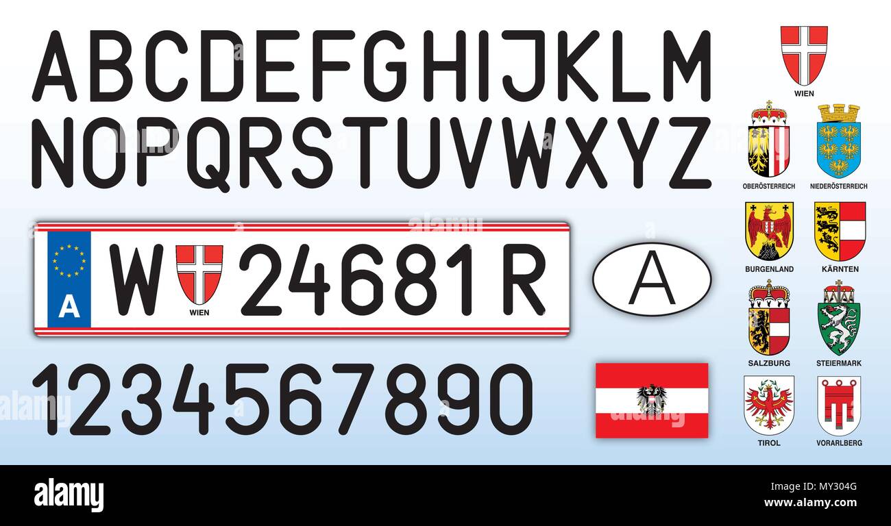 Austria car plate style with numbers, letters and symbols Stock Vector