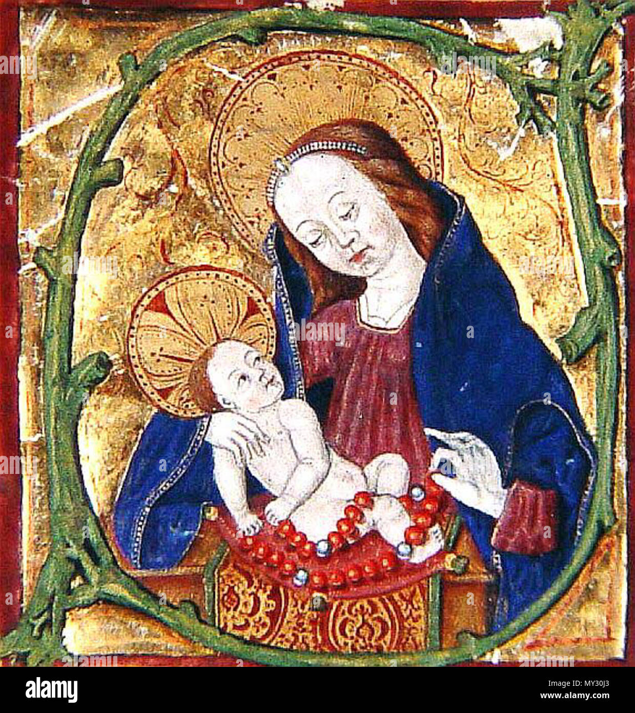 . Français : Enluminure, Vierge à l'Enfant avec Chapelet rouge . Unknown date. Anonymous 550 Vierge au Chapelet 1 Stock Photo