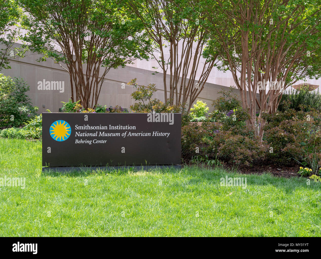 WASHINGTON, DC – MAY 15, 2018: Smithsonian Natural Museum of American History entrance sign on the National Mall in the nation’s capital Stock Photo