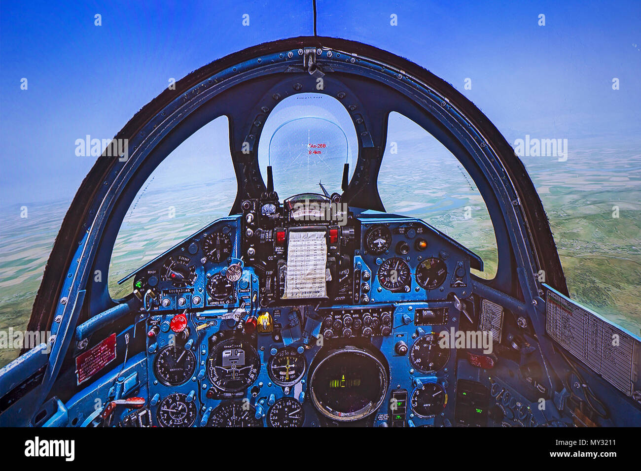 Cockpit of Flight Simulator - Mig 21 Stock Photo