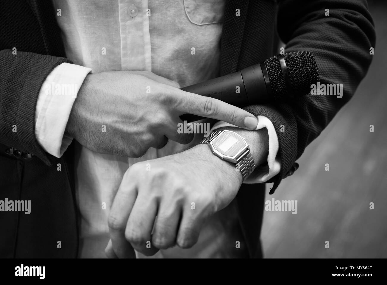 Human microphone Black and White Stock Photos & Images - Alamy