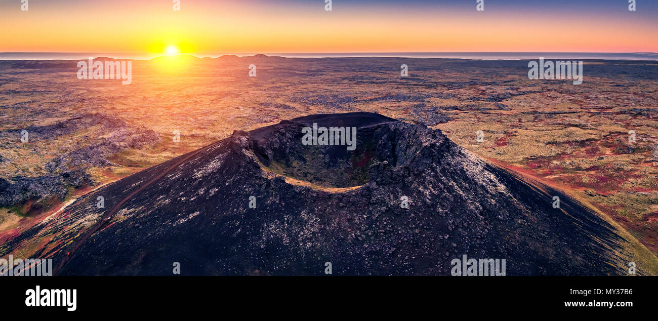 Sunset, Saxholl Crater, Snaefellsjokull National Park, Iceland Stock Photo