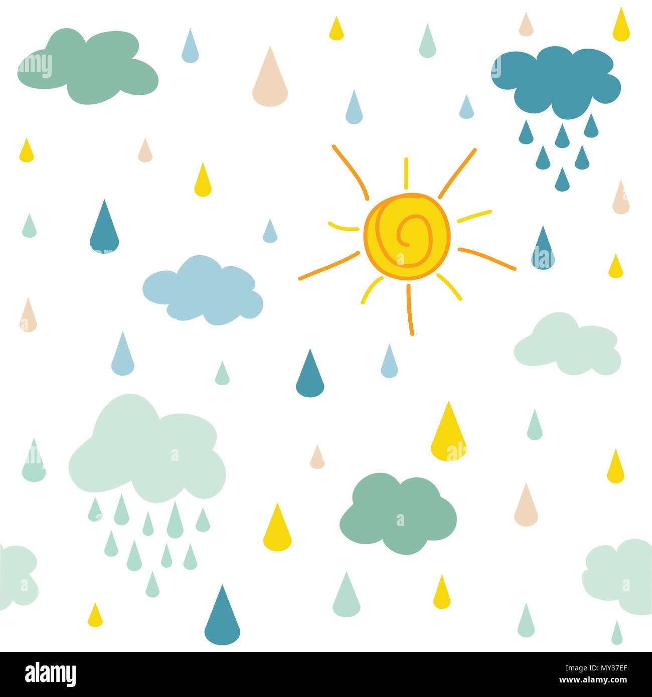 kids pattern with clouds rain drops and dots Stock Vector Image & Art ...