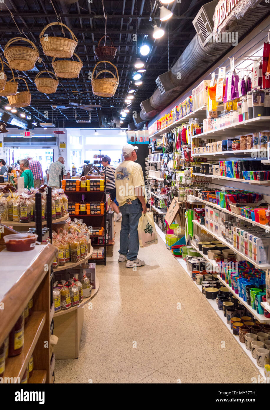 Gatlinburg,TN, USA – May 14, 2018: Customers browsing the shelves of All Sauced Up in Gatlinburg, Tennessee. Stock Photo