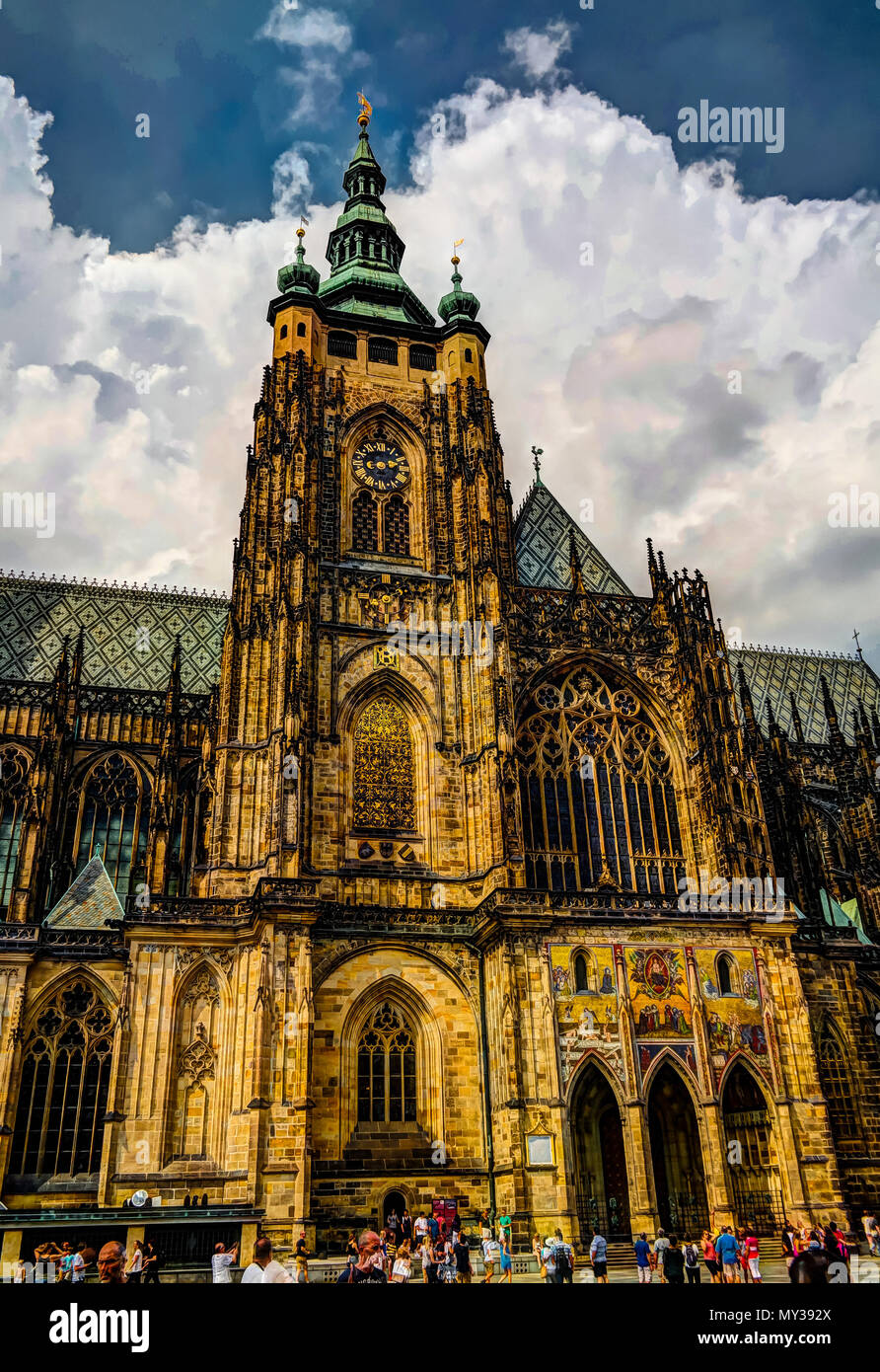 Exterior View To St Vitus Cathedral In Prague Czech Republic Stock Exterior View To St Vitus Cathedral In Prague Czech Republic Stock