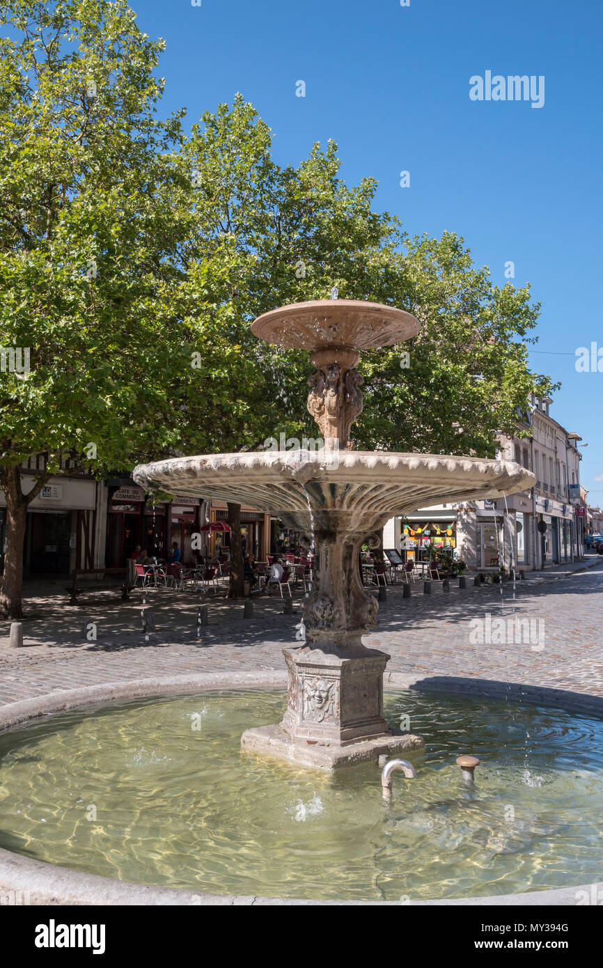 Fountain in Republique Square Sezanne Epernay Marne Grand Est France Stock Photo