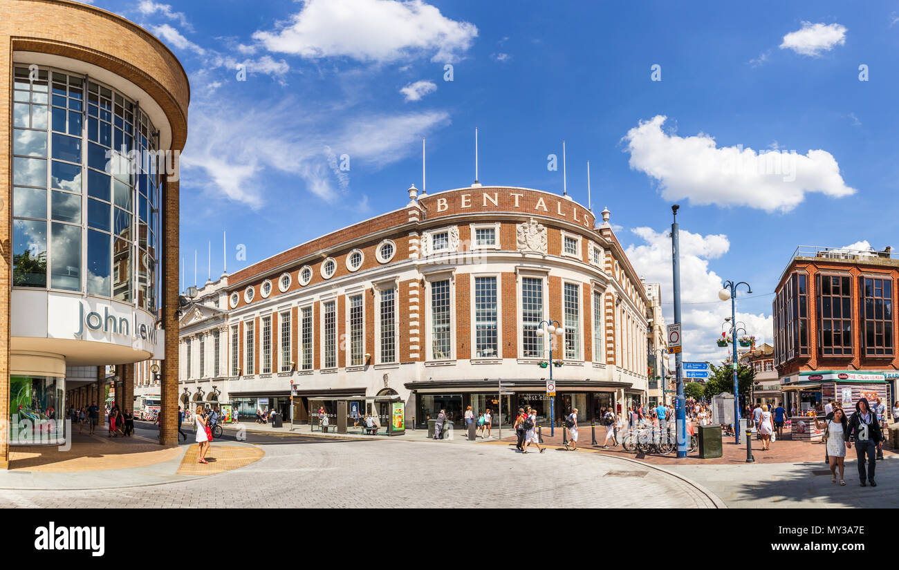Bentalls and John Lewis department stores in the town centre pedestrian