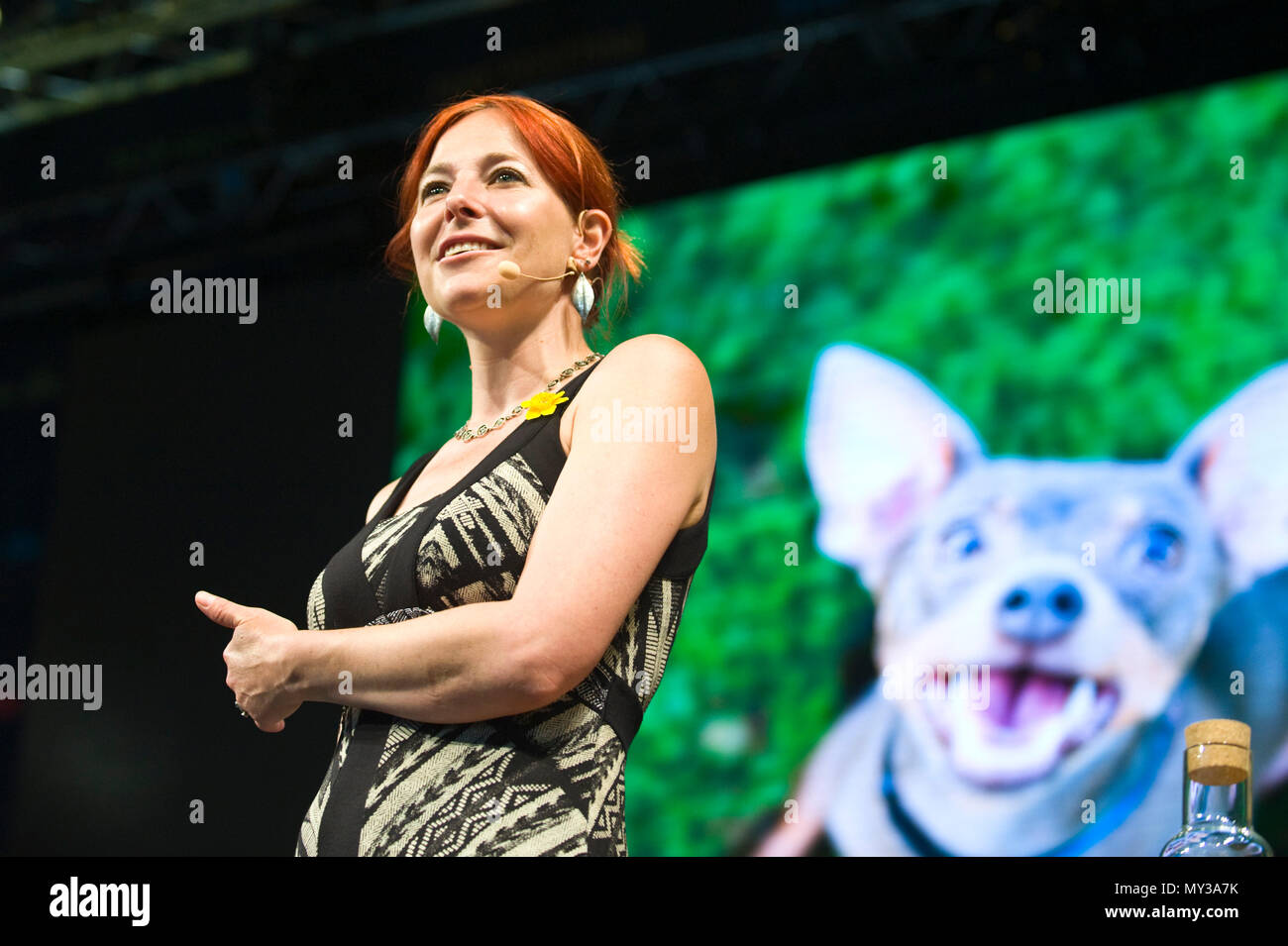 Professor Alice Roberts English anthropologist & television presenter speaking on stage at Hay Festival 2018 Hay-on-Wye Powys Wales UK Stock Photo