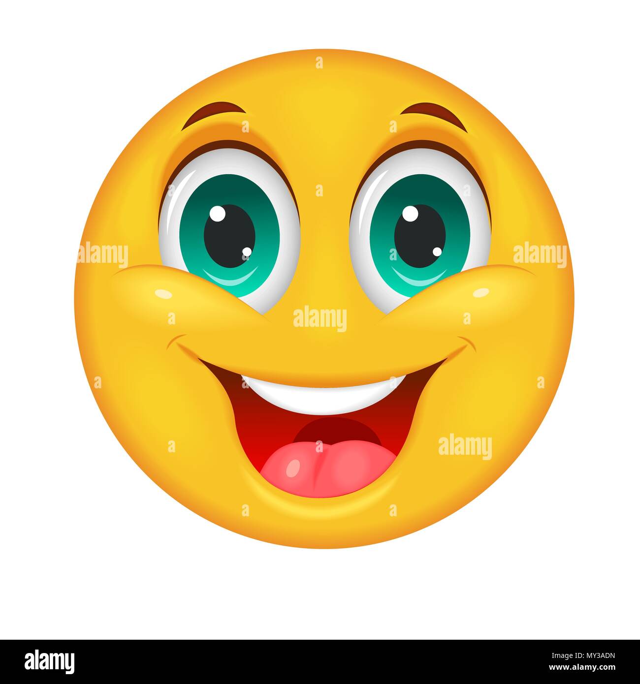 Smiling big yellow smiley on white background. Funny smiley Stock