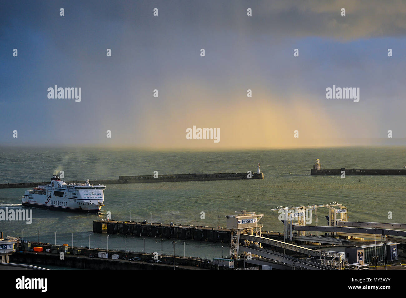 Bad weather over the English Channel and Port of Dover. Extreme weather