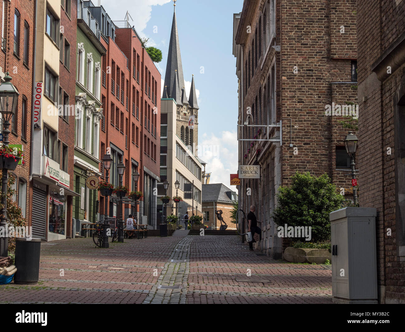 AACHEN, GERMANY - MAY 31, 2018. Street in the historical center of Aachen, the westernmost city in Germany, located near the borders with Belgium and  Stock Photo