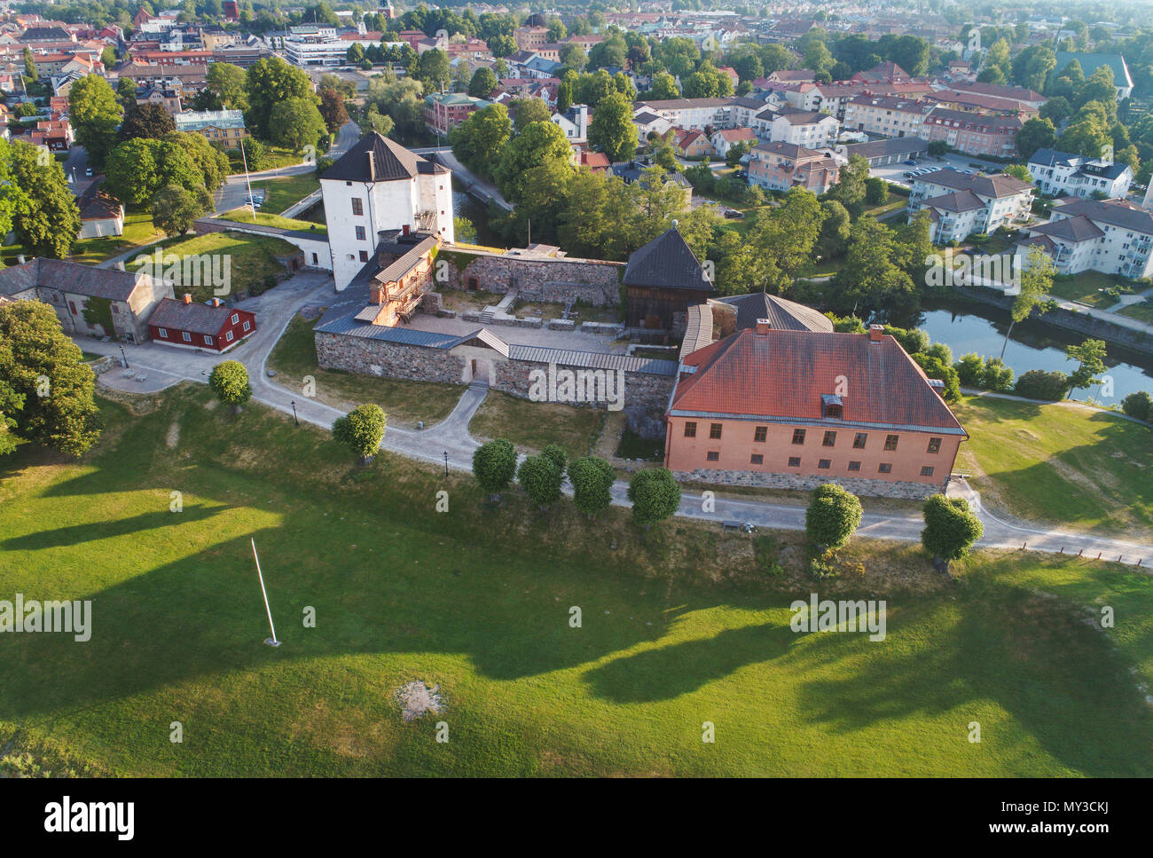 Nykoping, Sweden - June 3, 2018: Aerial view of the old Nykoping castle and its ruined parts. Stock Photo