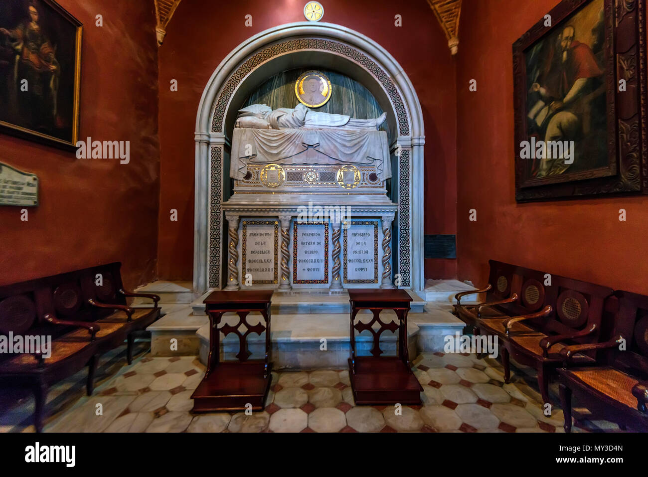 SANTO DOMINGO, DOMINICAN REPUBLIC - 1 NOVEMBER 2015: Tomb of Archbishop Merino in Basilica Cathedral of Santa Maria la Menor in Santo Domingo Stock Photo