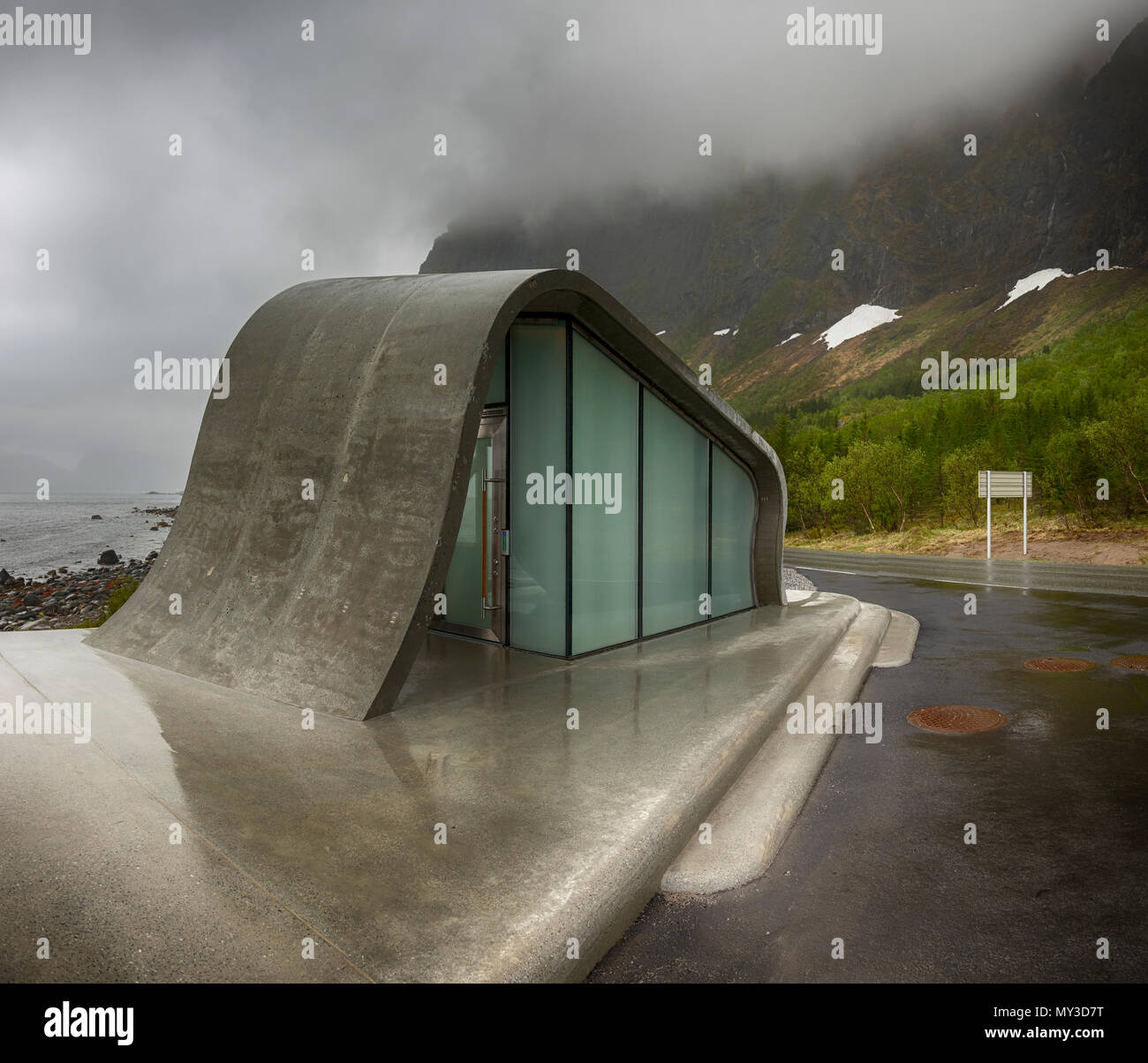 wave-shaped toilet on the Norwegian coastal route just south of Bodo, Norway. Stock Photo