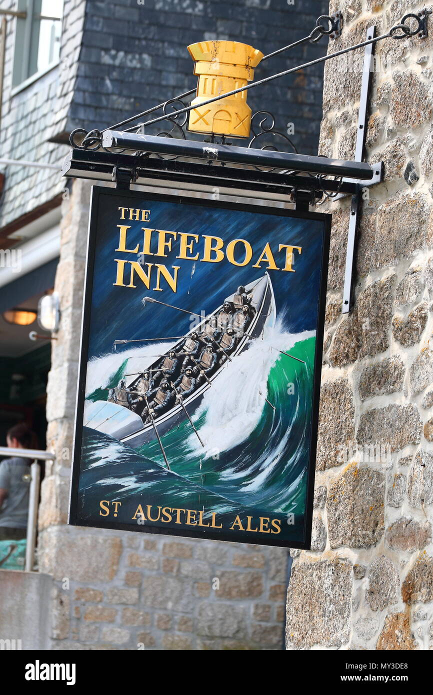 Lifeboat Inn sign in St Ives, Cornwall, UK Stock Photo
