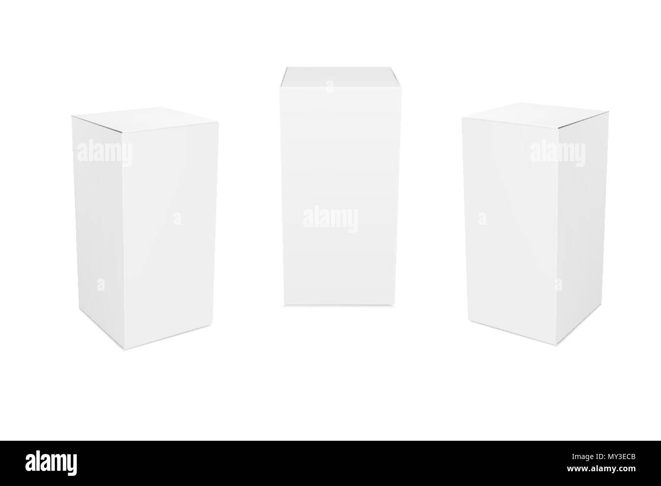 Set of small wide white cardboard boxes. Stock Vector