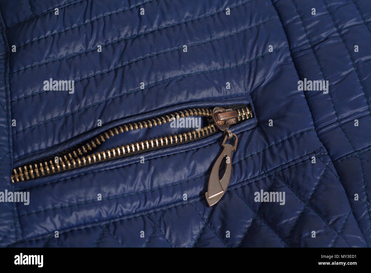 Zipper on pocket of the jacket closeup. Stock Photo