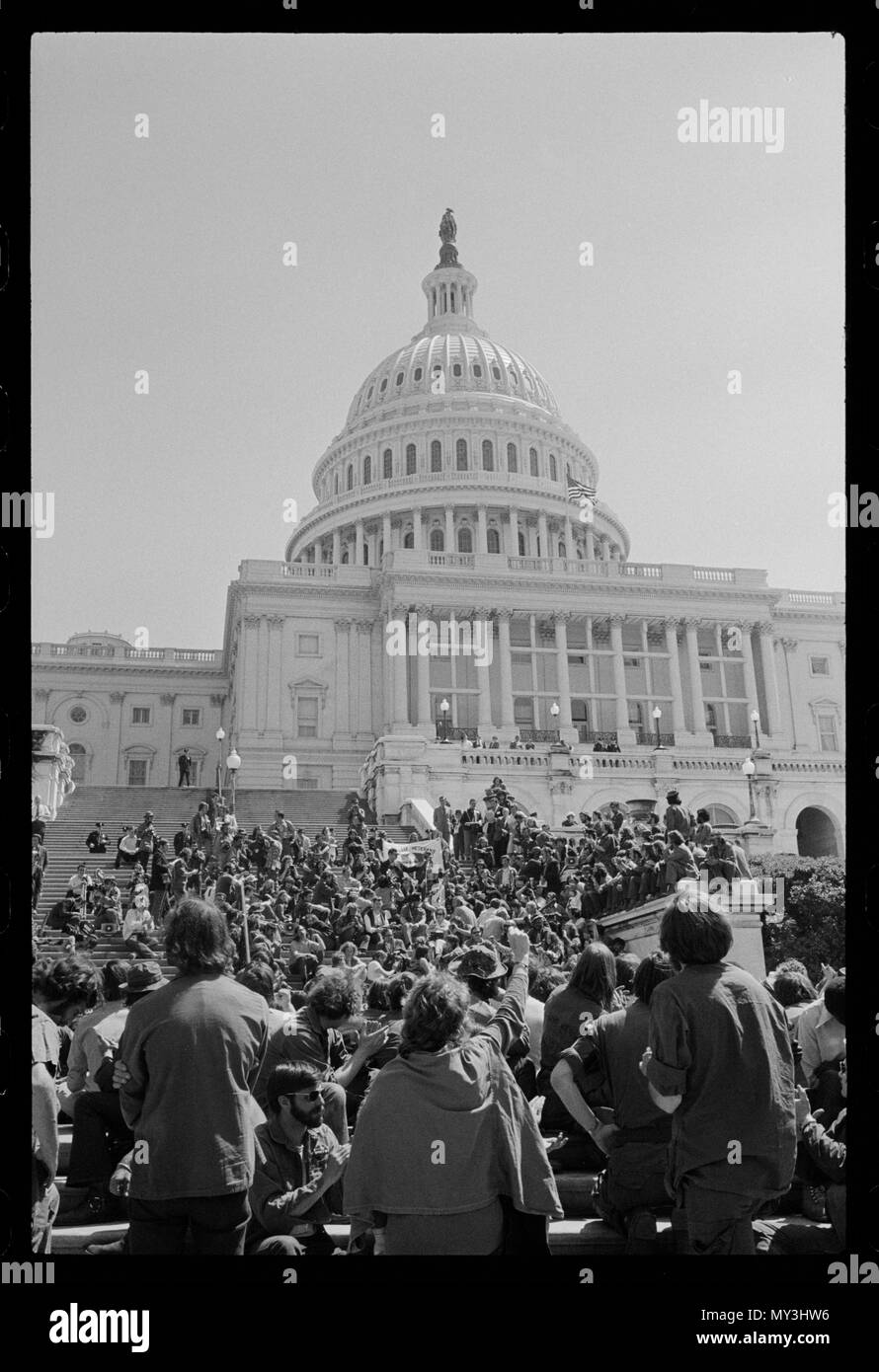 Hundreds of Vietnam veterans at the U S Capitol demonstrate against the Vietnam War, Washington, DC, 4/19/1971. Photo by Marion S. Trikosko. Stock Photo