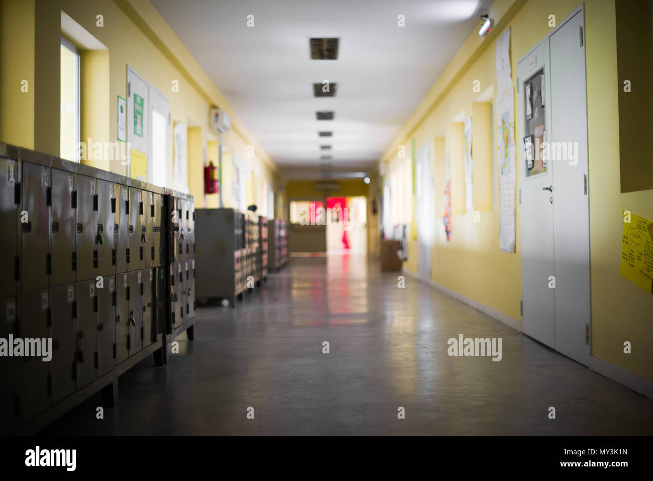 Empty school corridor Stock Photo