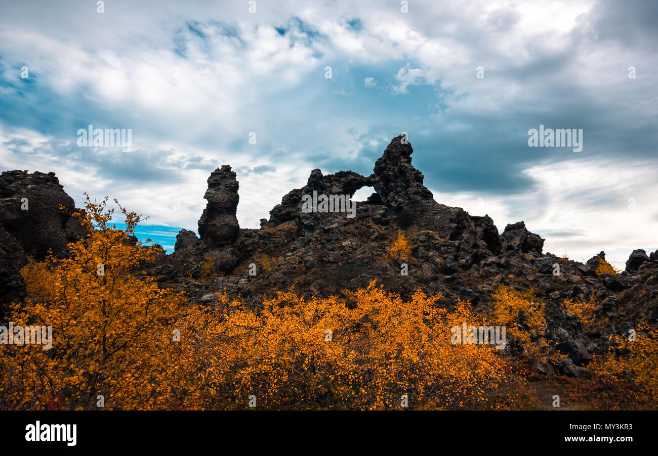 Dimmuborgir lava fields near Lake Myvatn in the north of Iceland Stock Photo