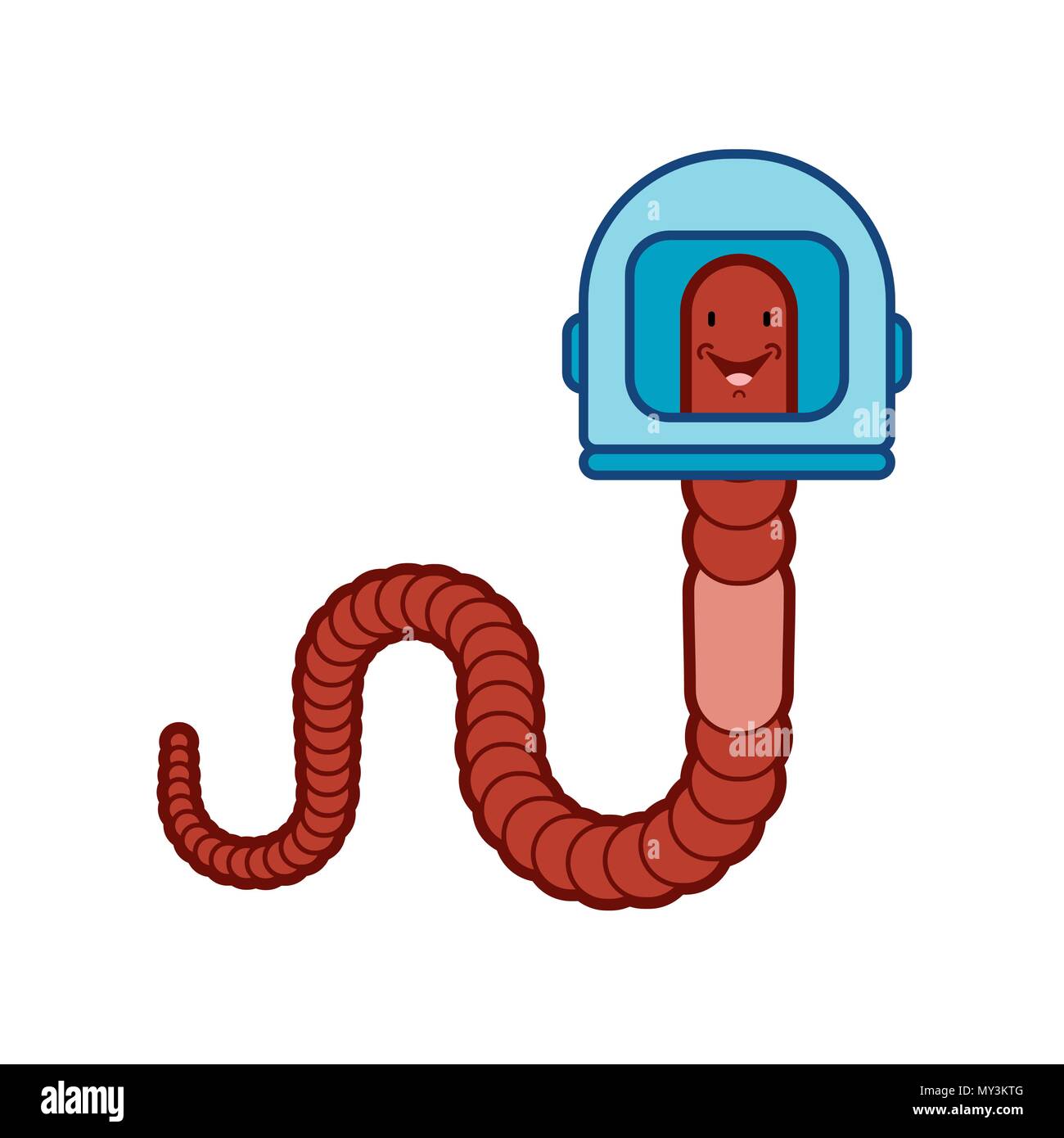 Earthworm in spacesuit. Worm in Space Helmet. Vector illustration Stock Vector