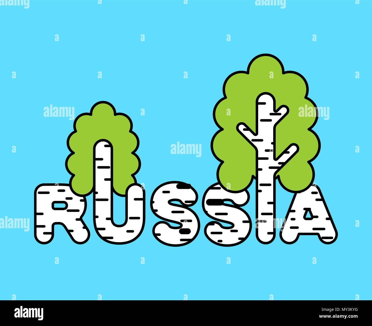 Russia logo. Letters and birch. National Russian tree. Vector illustration Stock Vector