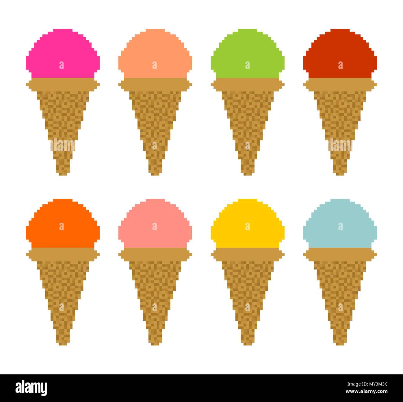 Ice cream set pixel art. 8 bit Icecream Vector illustration Stock ...