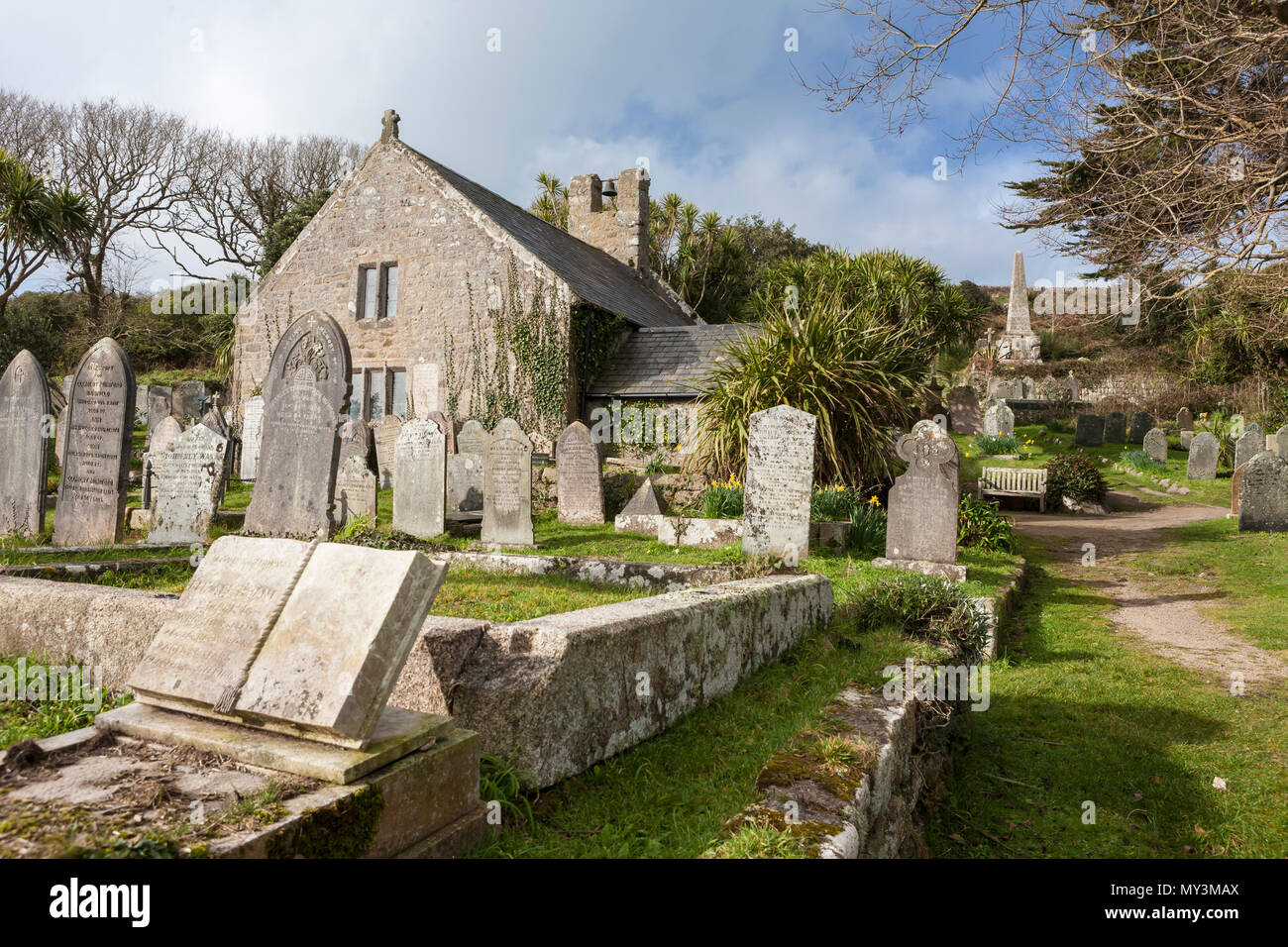 St Mary's Old Church and churchyard, St. Mary's, Isles of Scilly, UKp Stock Photo