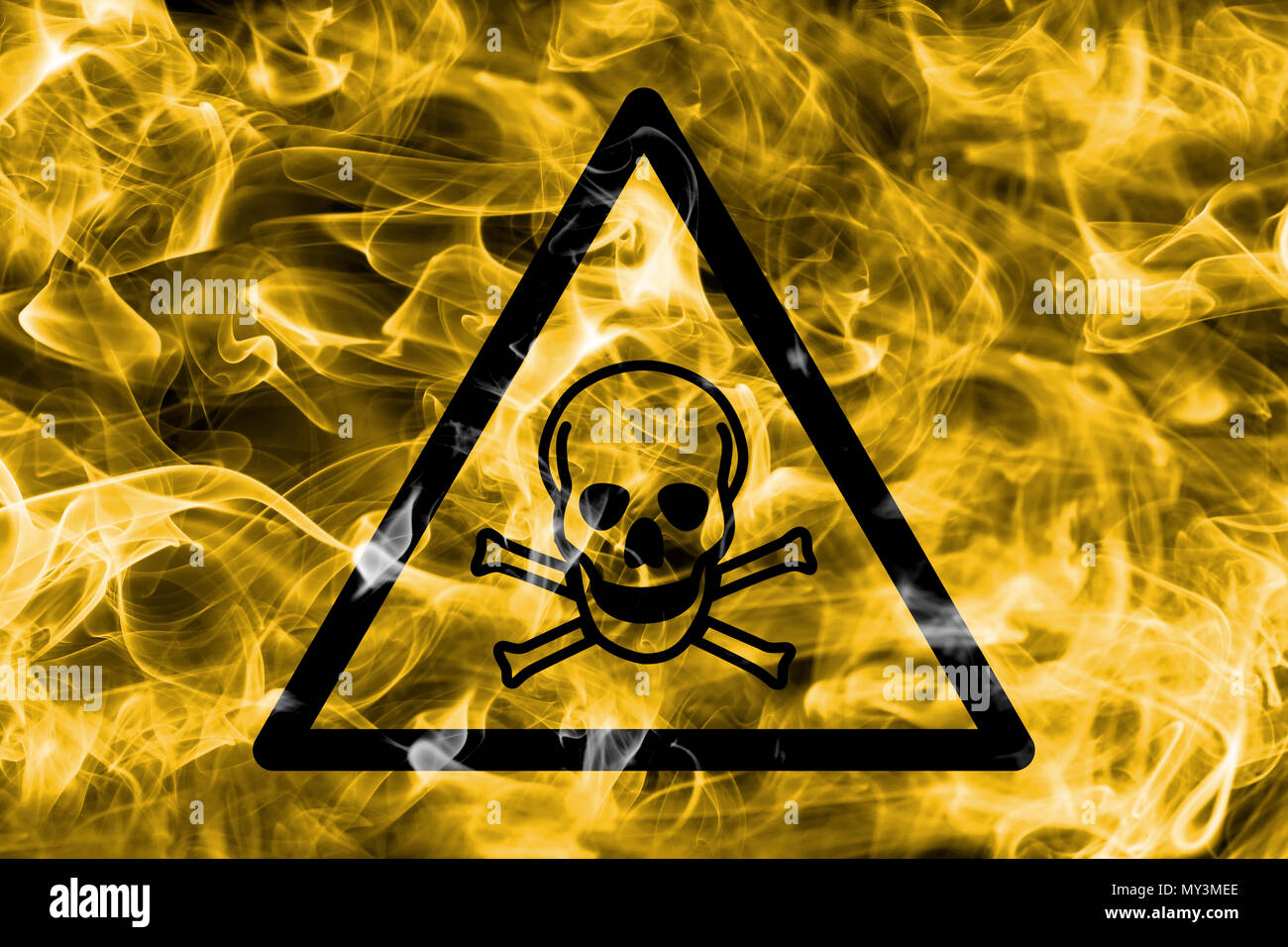 Poisonous substances hazard warning smoke sign. Triangular warning