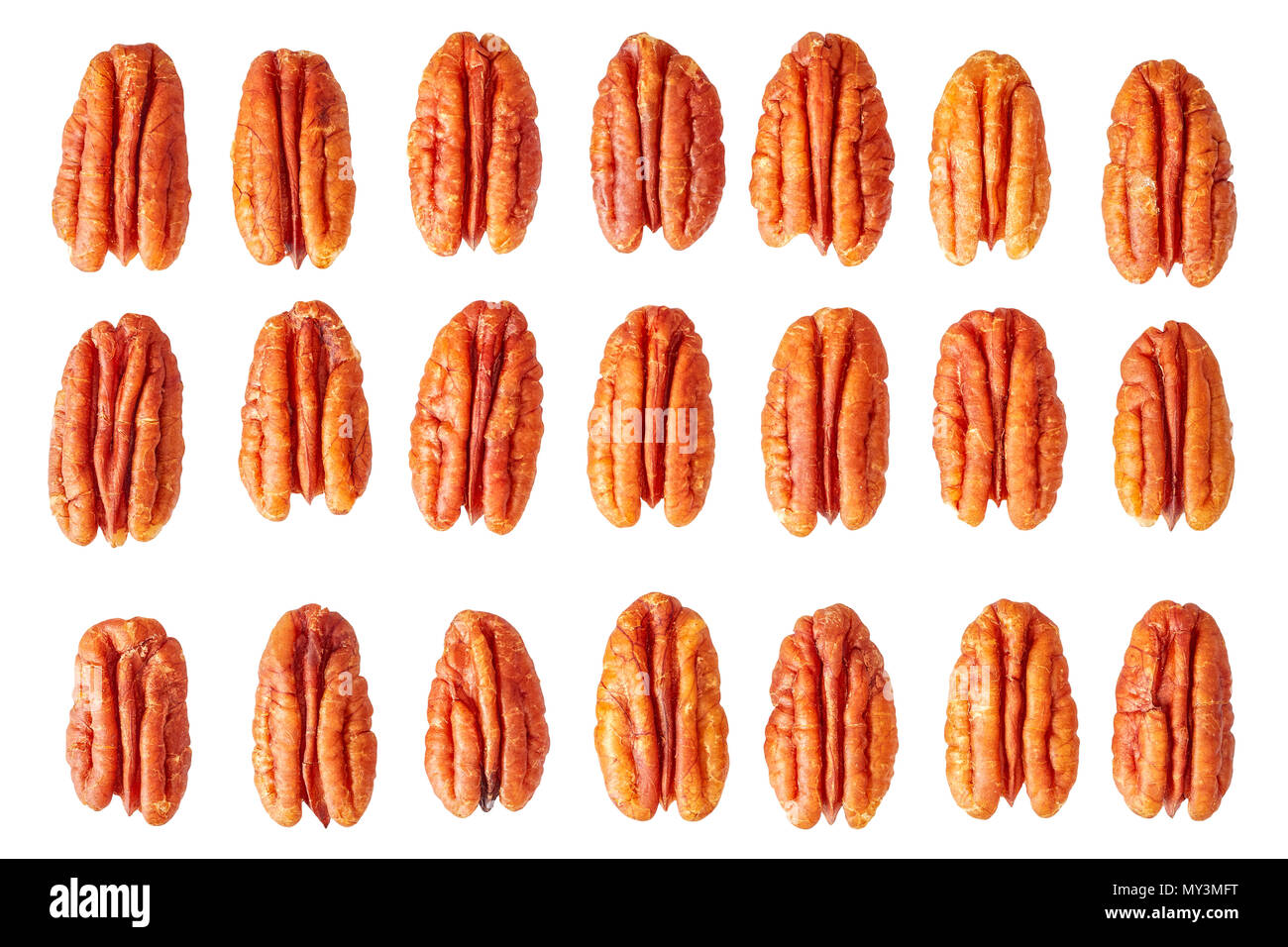 Dried pecan nut halves isolated on white background. Stock Photo