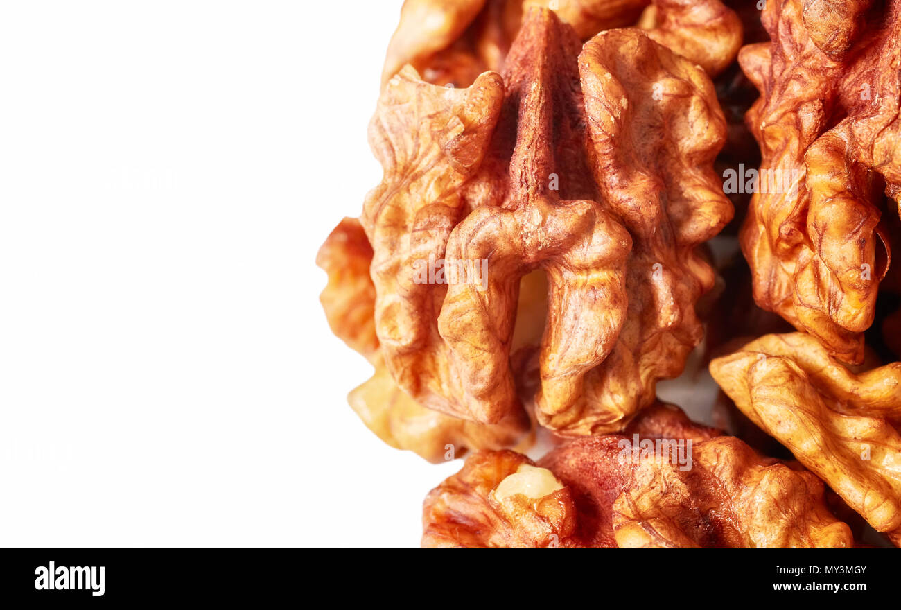 Dried walnuts isolated on white background. Stock Photo