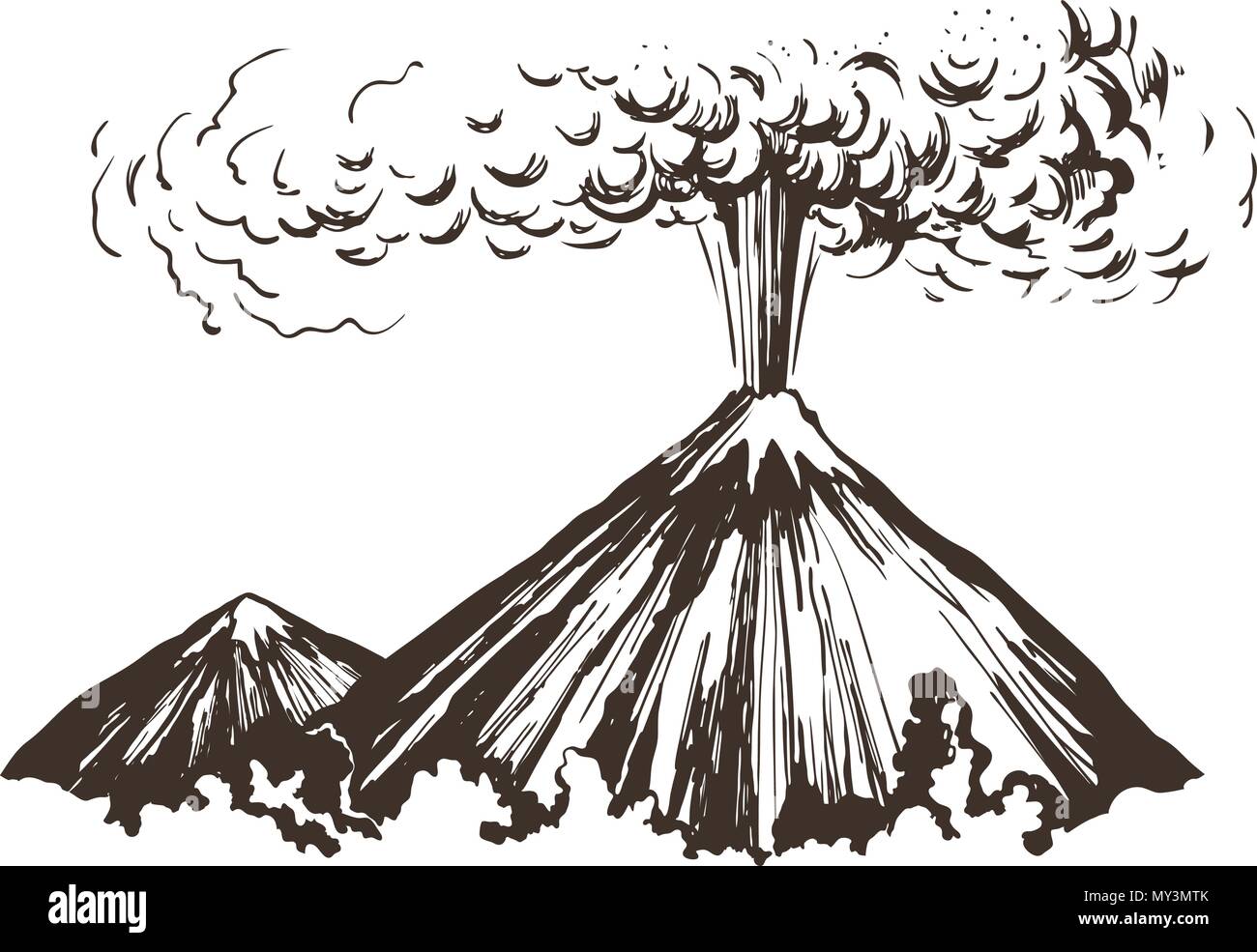 Eruption. Mountains sketch Stock Vector