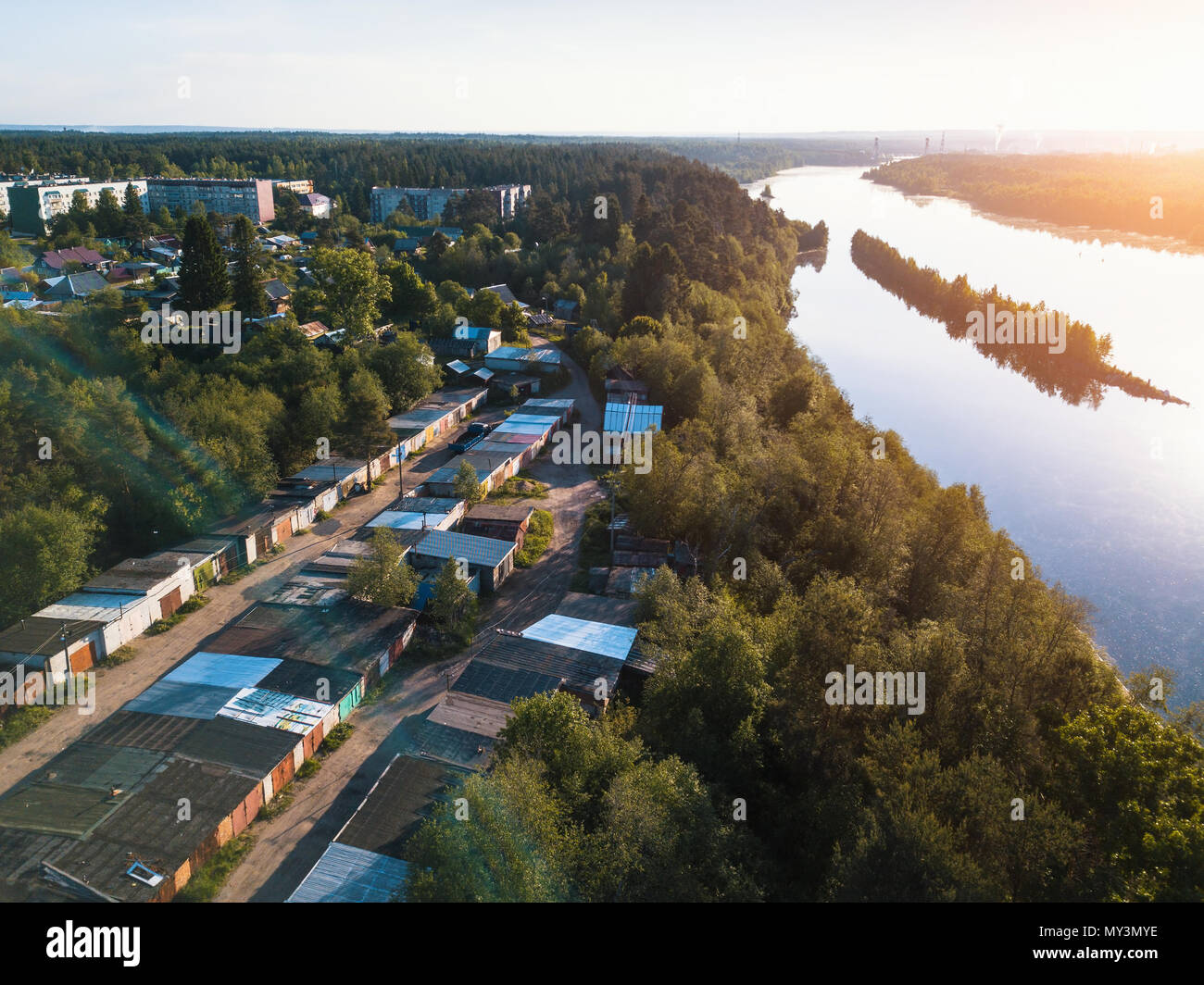 View of the Svir river in urban-type settlement Nikolskiy, Leningrad region, Russia. Stock Photo
