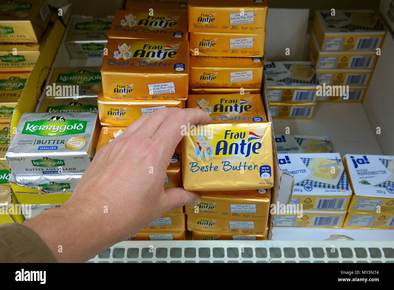Frau Antje Dutch butter in a German supermarket. Stock Photo