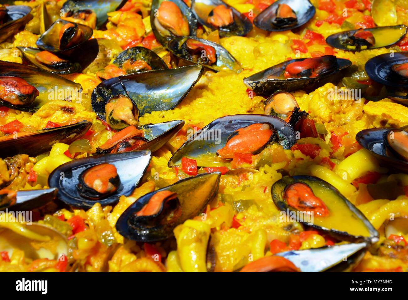 paella, paella dish, mussels, rice, yellow rice Stock Photo Alamy