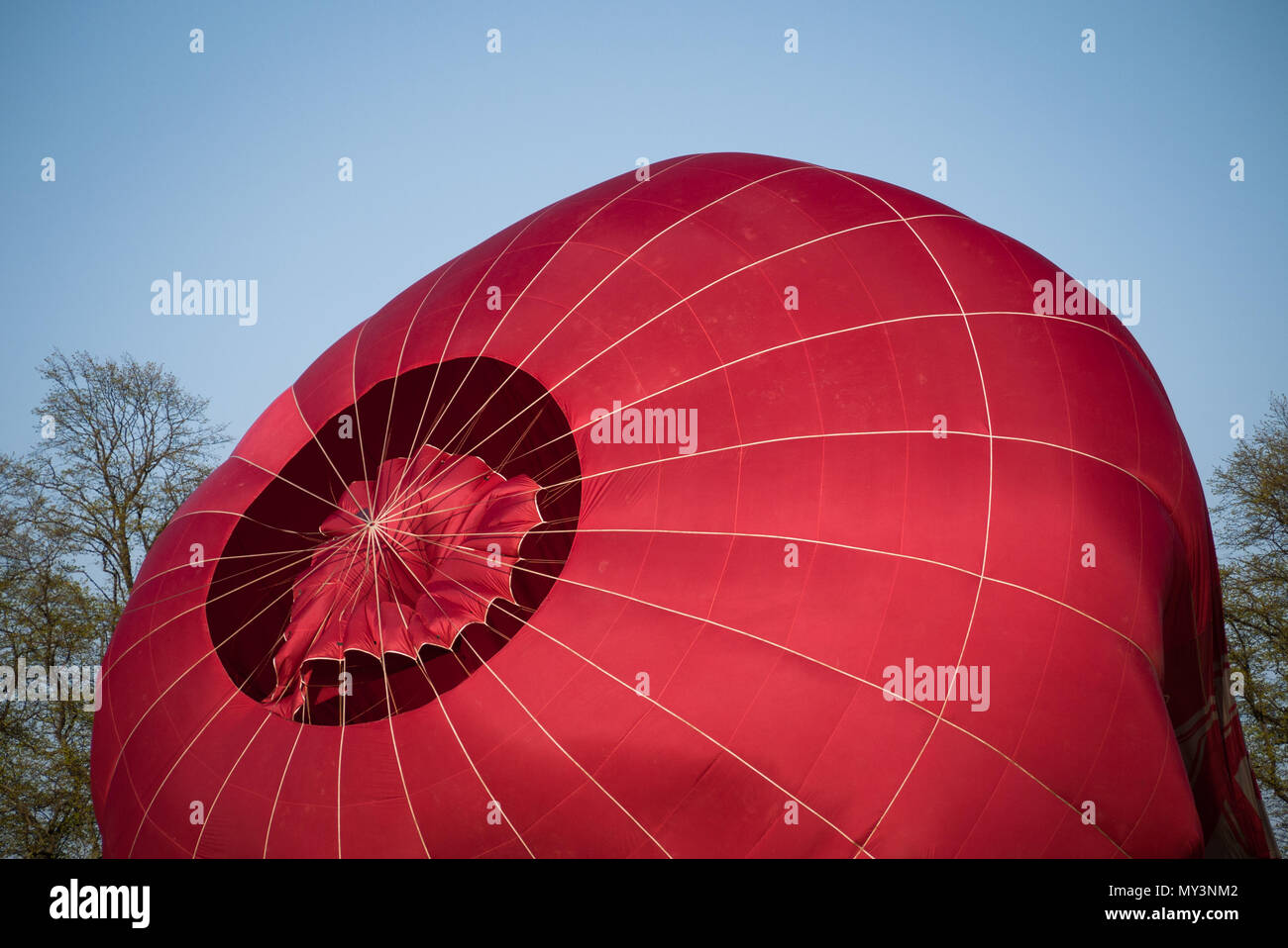 A hot air balloon being inflated before a ride above York, North