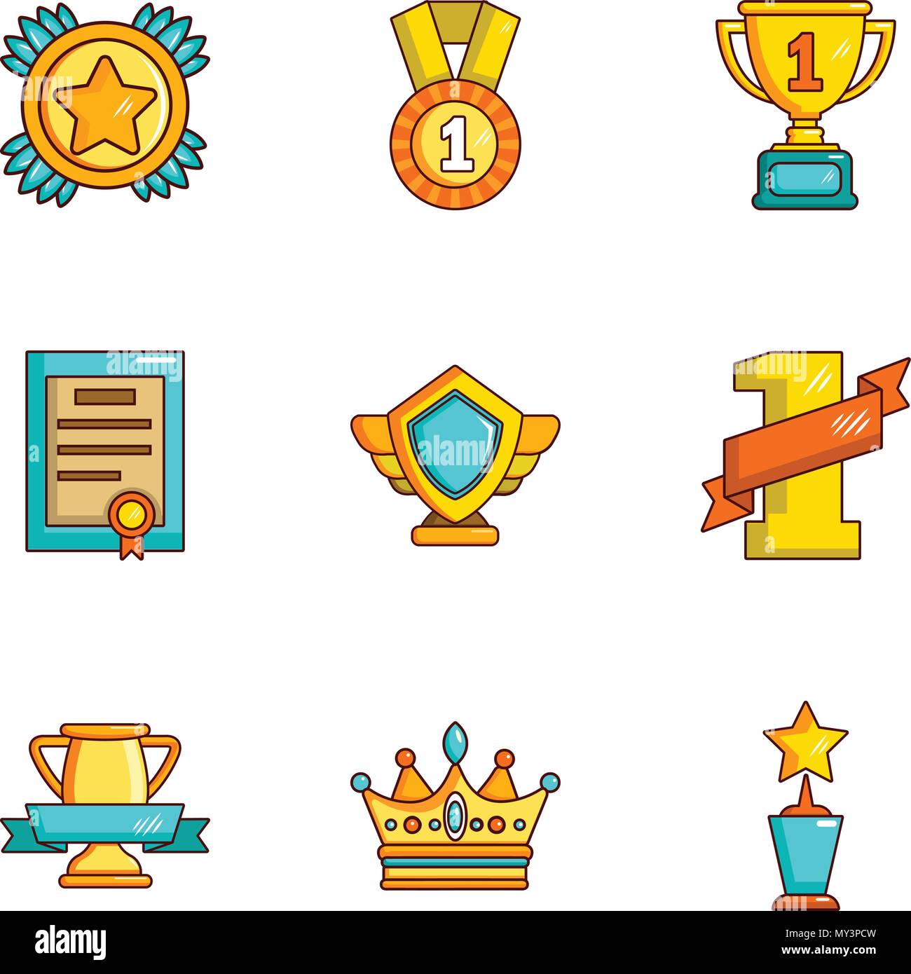 Prize place icons set, cartoon style Stock Vector