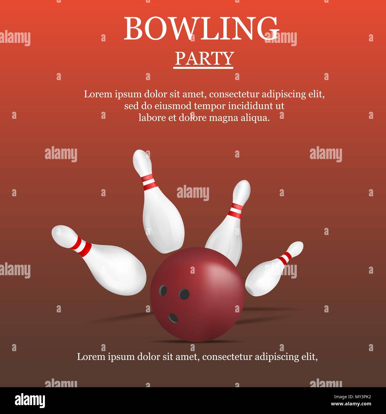 Bowling party concept background, realistic style Stock Vector Image ...