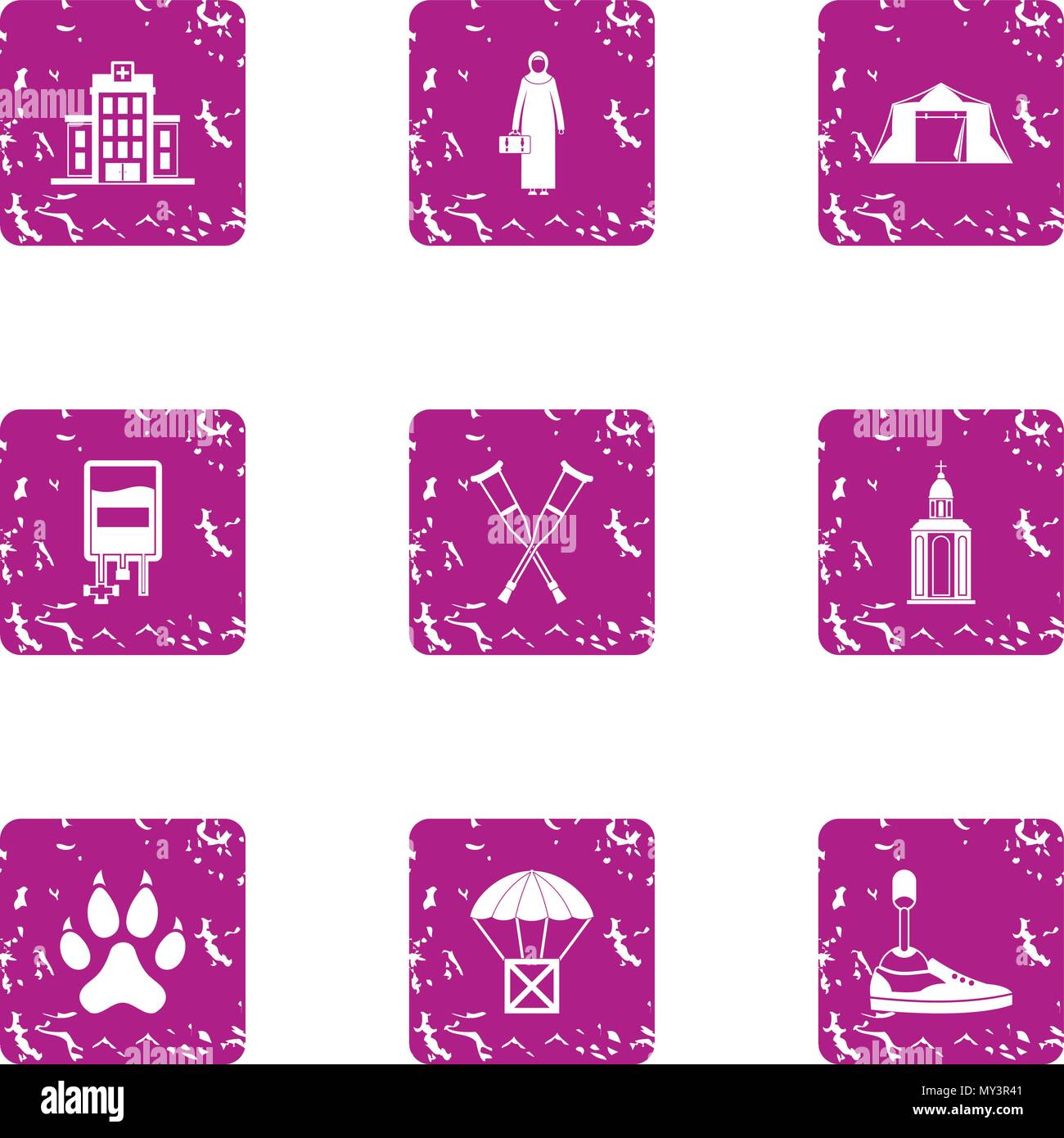 Consequence icons set, grunge style Stock Vector