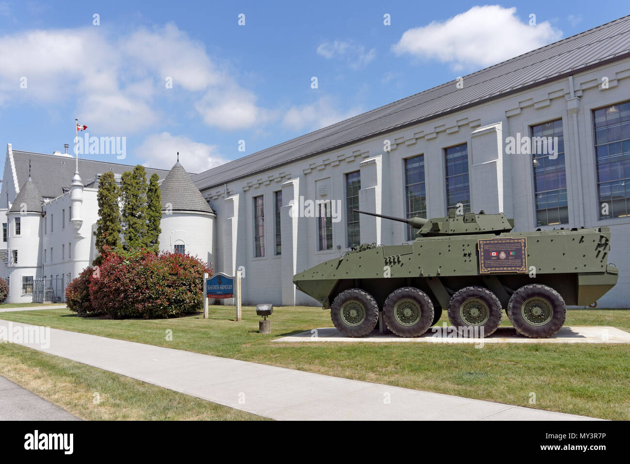 The 39 brigade LAV III monument honouring Canadian Armed Forces who served and died in Afgahanistan, Seaforth Armoury, Vancouver, BC, Canada Stock Photo
