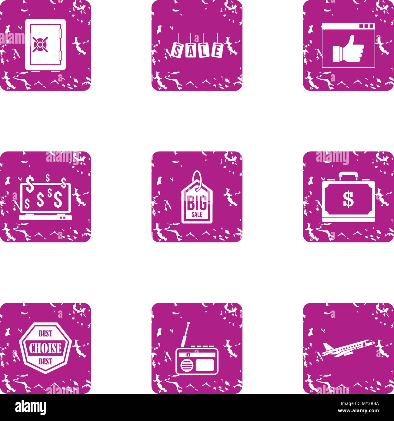 Disposal icons set, grunge style Stock Vector